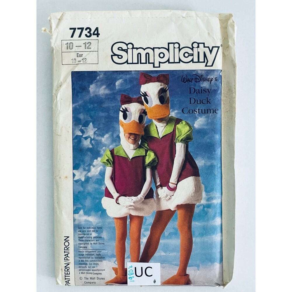 Vtg Disney Daisy Duck Halloween Costume Sewing Pattern Simplicity 7734  Sz 10-12